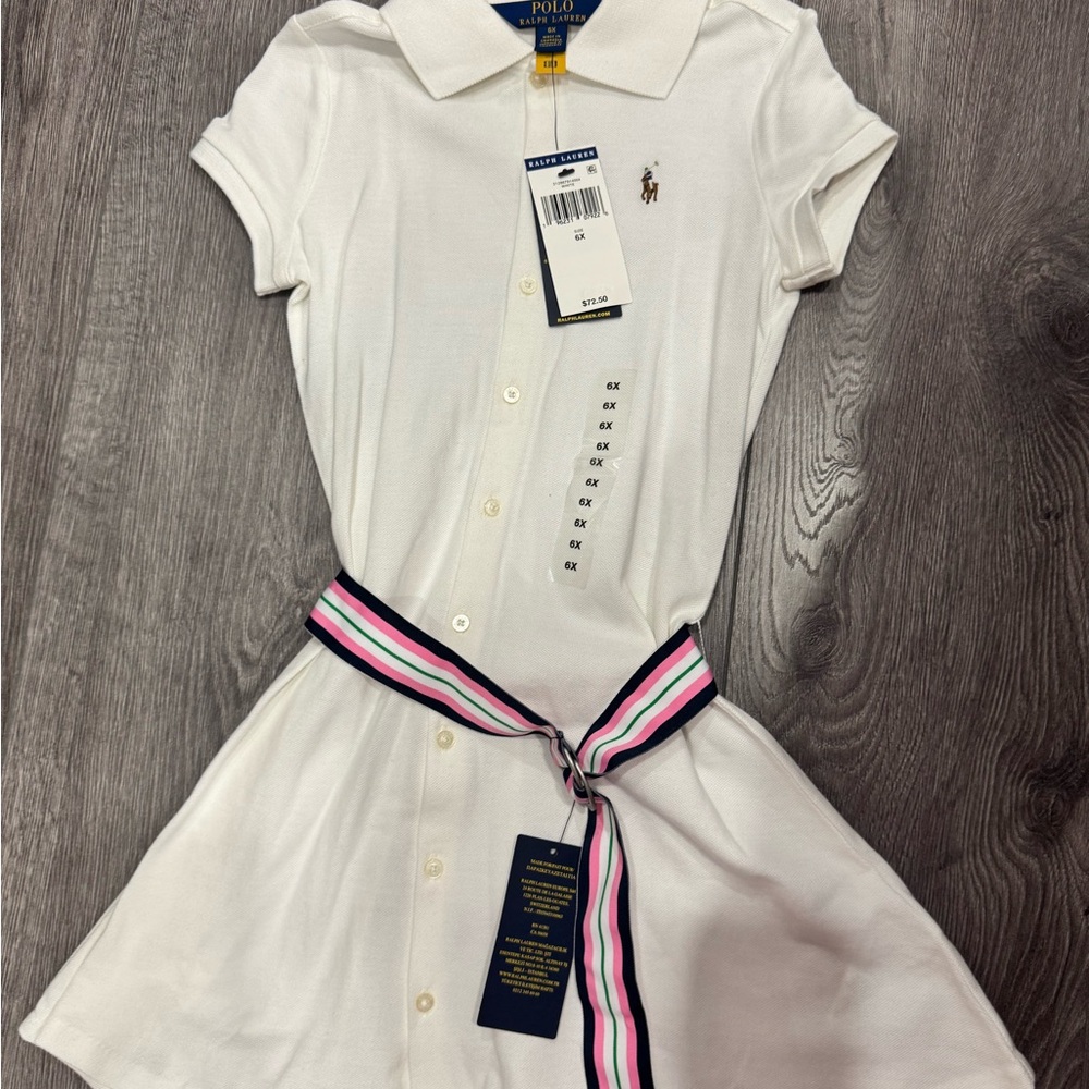 Girl’s Polo Ralph Lauren White Dress with Striped Belt
